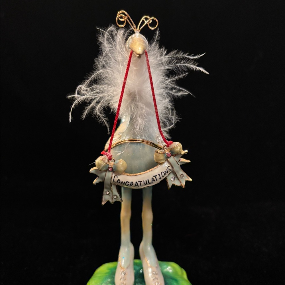 Charming Stork Trinket Box  with Feathers and Congratulations Banner